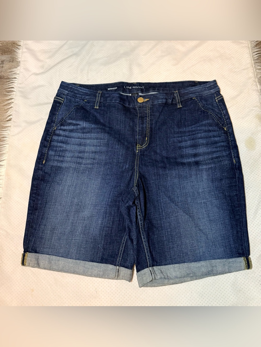 Lane Bryant Dark Blue Roll-Cuff Denim Bermuda Shorts